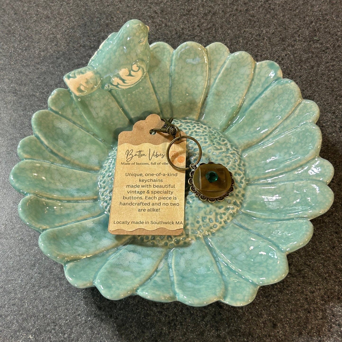Aqua Flower Bird Trinket Dish