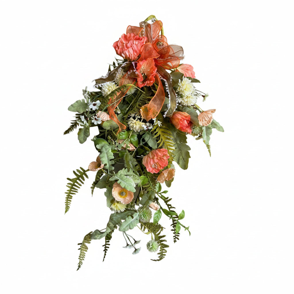 Summer Peach Poopy - Designer Silk Floral Door Swag – Flowers by