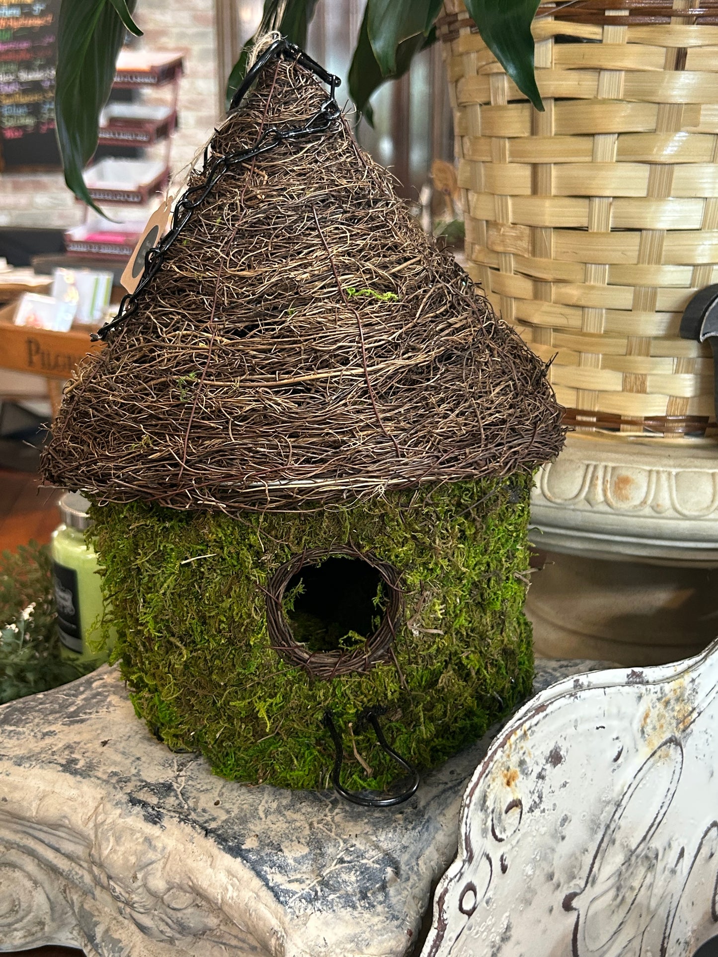 Rustic Woven Twig and Moss Birdhouse - Large