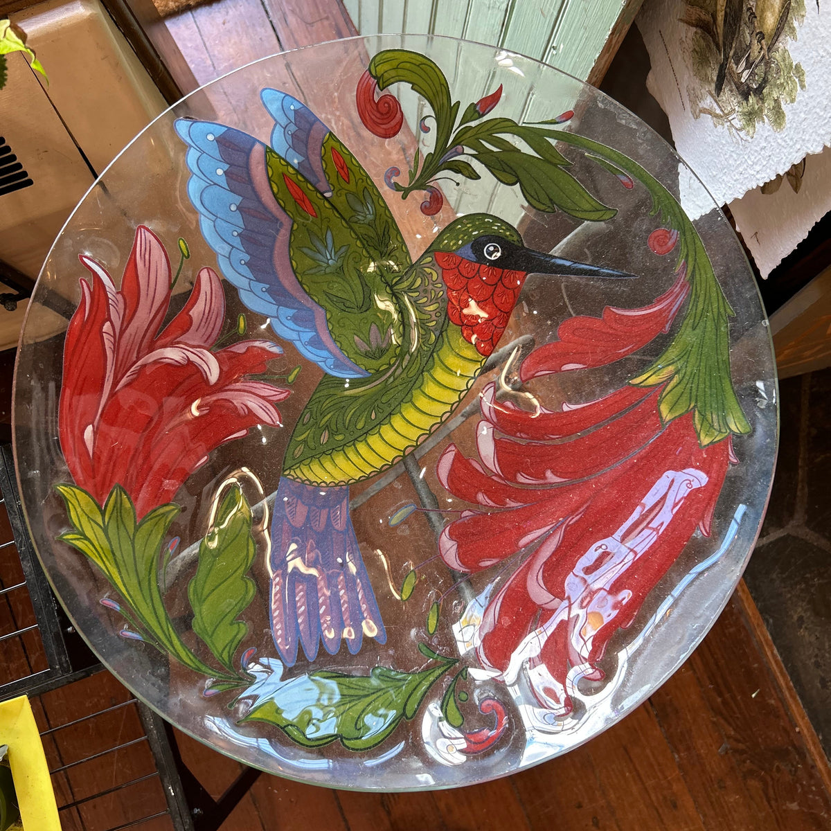 Decorative Glass Bowl Bird Bath with Metal Stand