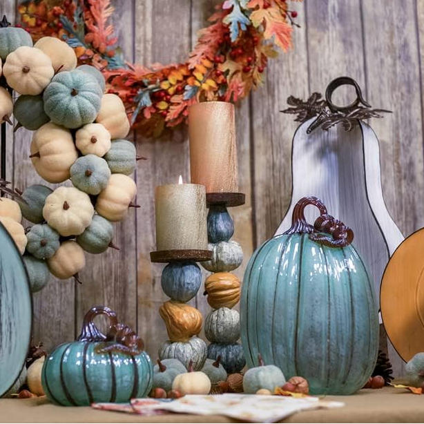 Seafoam Green Hand-Blown Glass Pumpkins