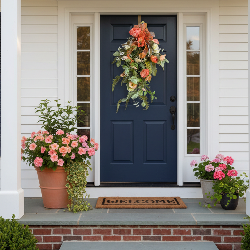 Spring Peach Poopy - Designer Silk Floral Door Swag