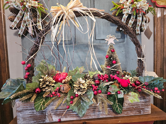 Rustic Christmas Centerpiece with Grapevine Arch
