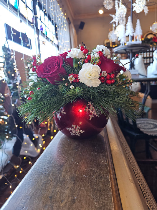 Holiday Floral Arrangement in Ornament Vase