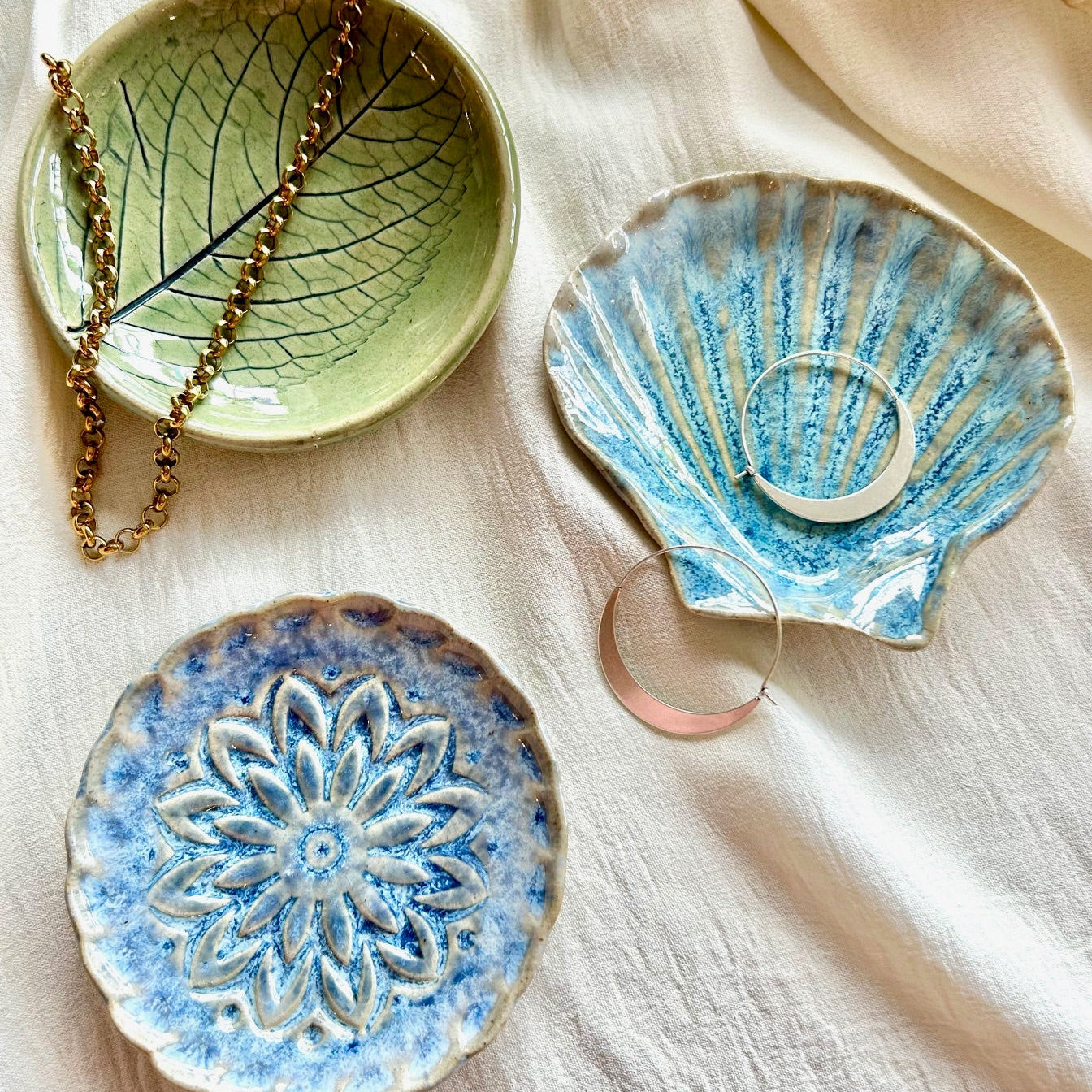 Handmade Ceramic Trinket Dish – Jewelry Dish Beach & Floral