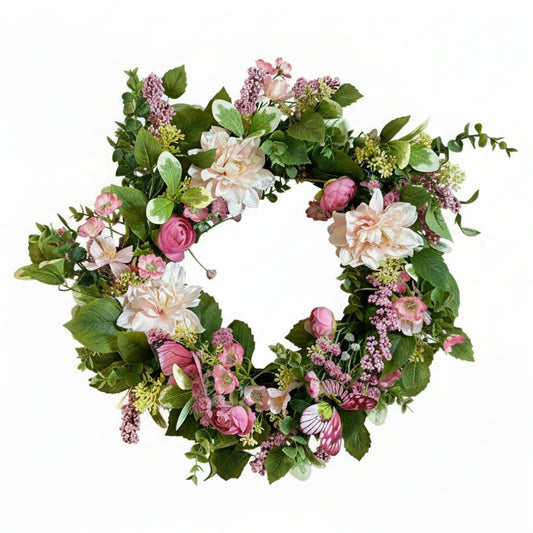 Blushing Butterfly Meadow - Spring Silk Flower Wreath