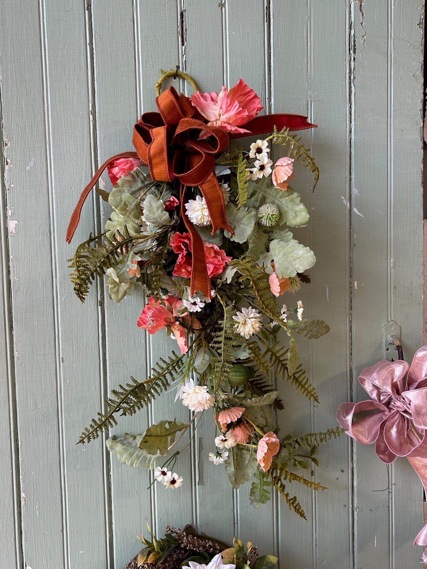 Spring Peach Poopy - Designer Silk Floral Door Swag