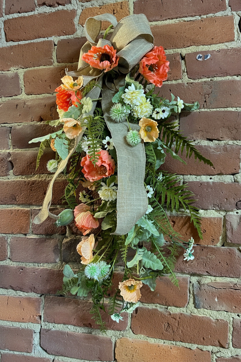 Summer Peach Poopy - Designer Silk Floral Door Swag – Flowers by