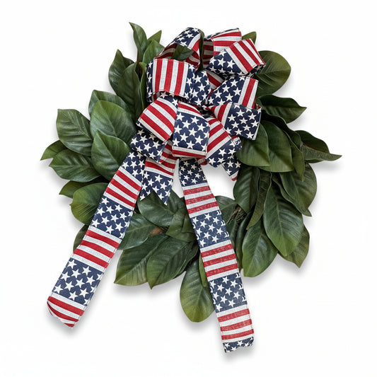 Lemon Laurel - Silk Flower Wreath American Flag Ribbon