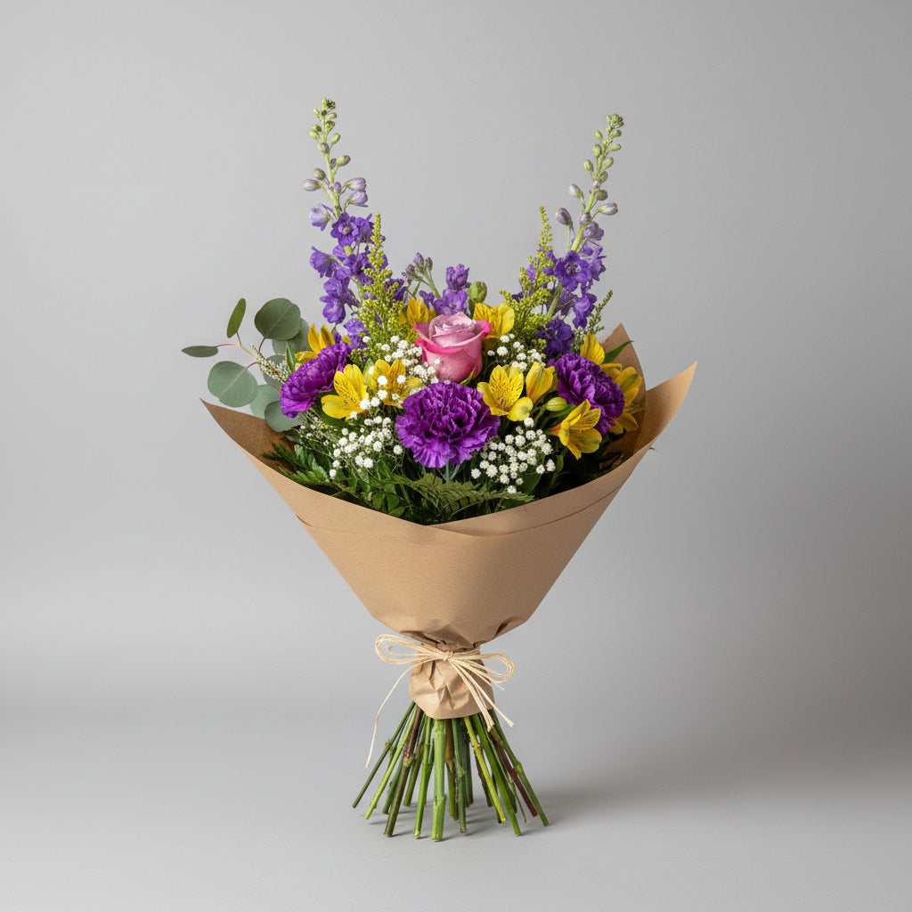 Purple Sunshine Bouquet Wrapped