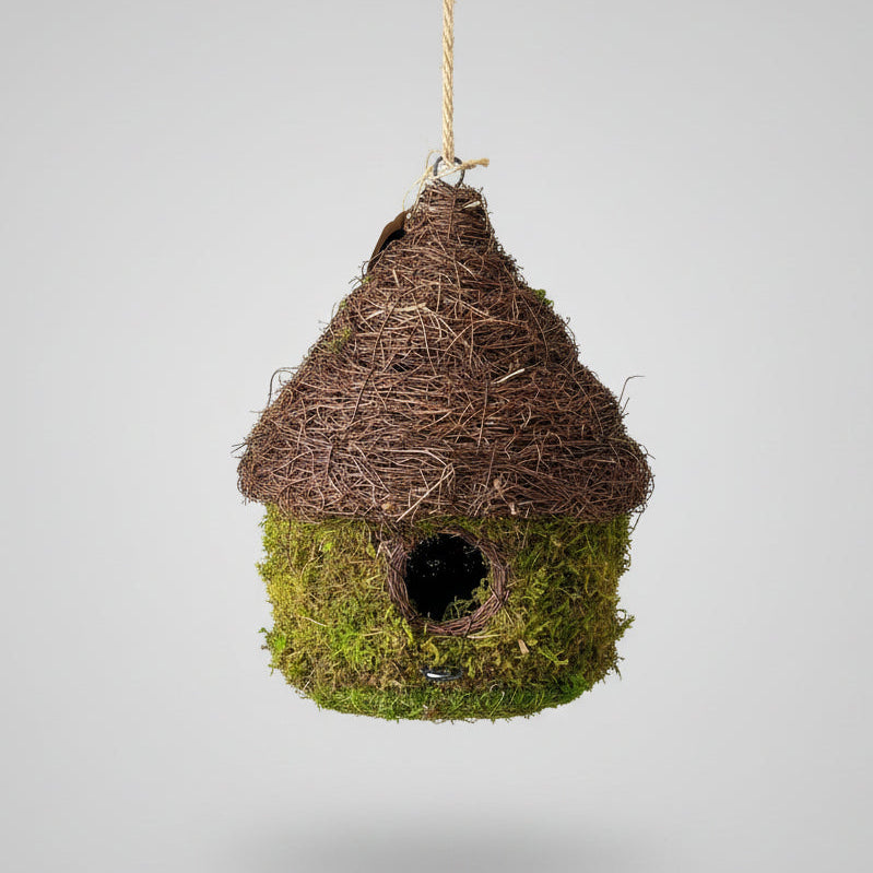 Rustic Woven Twig and Moss Birdhouse - Large