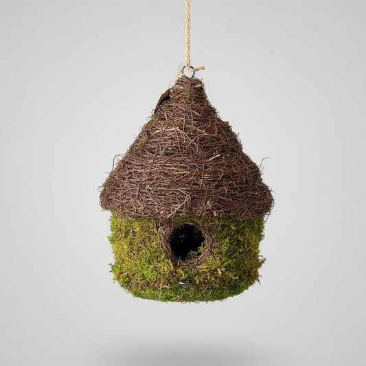 Rustic Woven Twig and Moss Birdhouse - Large