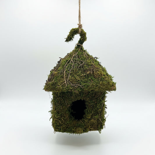 Rustic Woven Twig and Moss Birdhouse - Medium Square