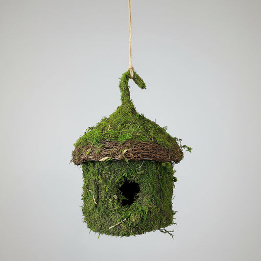 Rustic Woven Twig and Moss Birdhouse - Medium Round