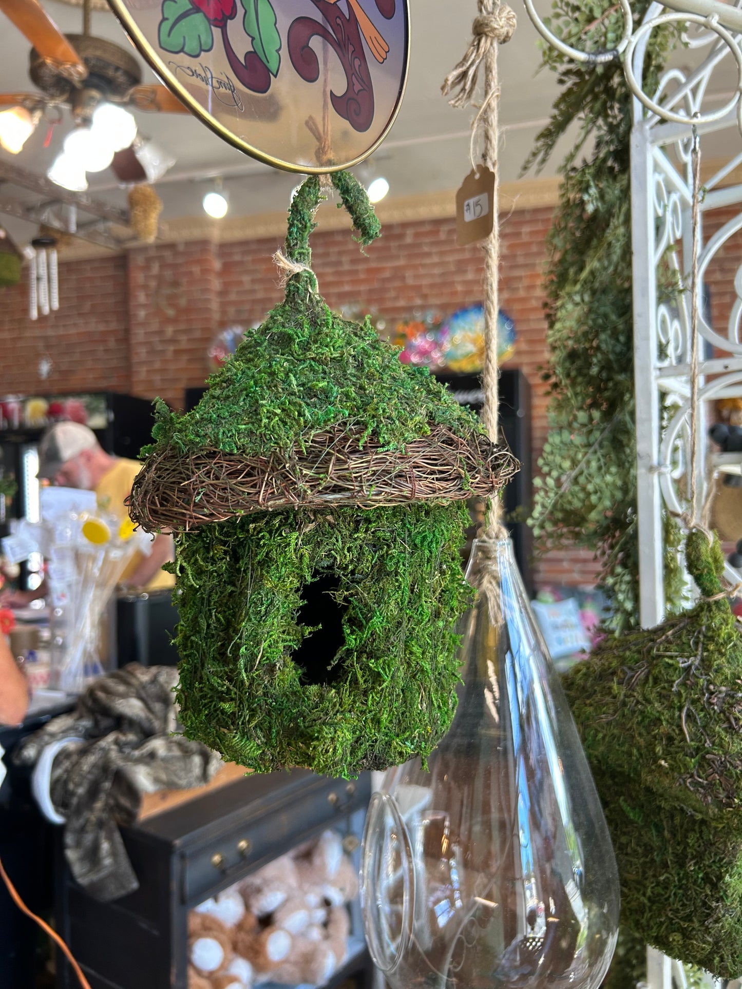 Rustic Woven Twig and Moss Birdhouse - Medium Round