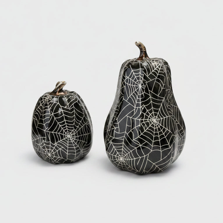 Black Spiderweb Resin Pumpkin and Gourd Set