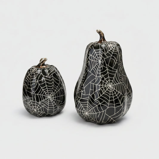 Black Spiderweb Resin Pumpkin and Gourd Set