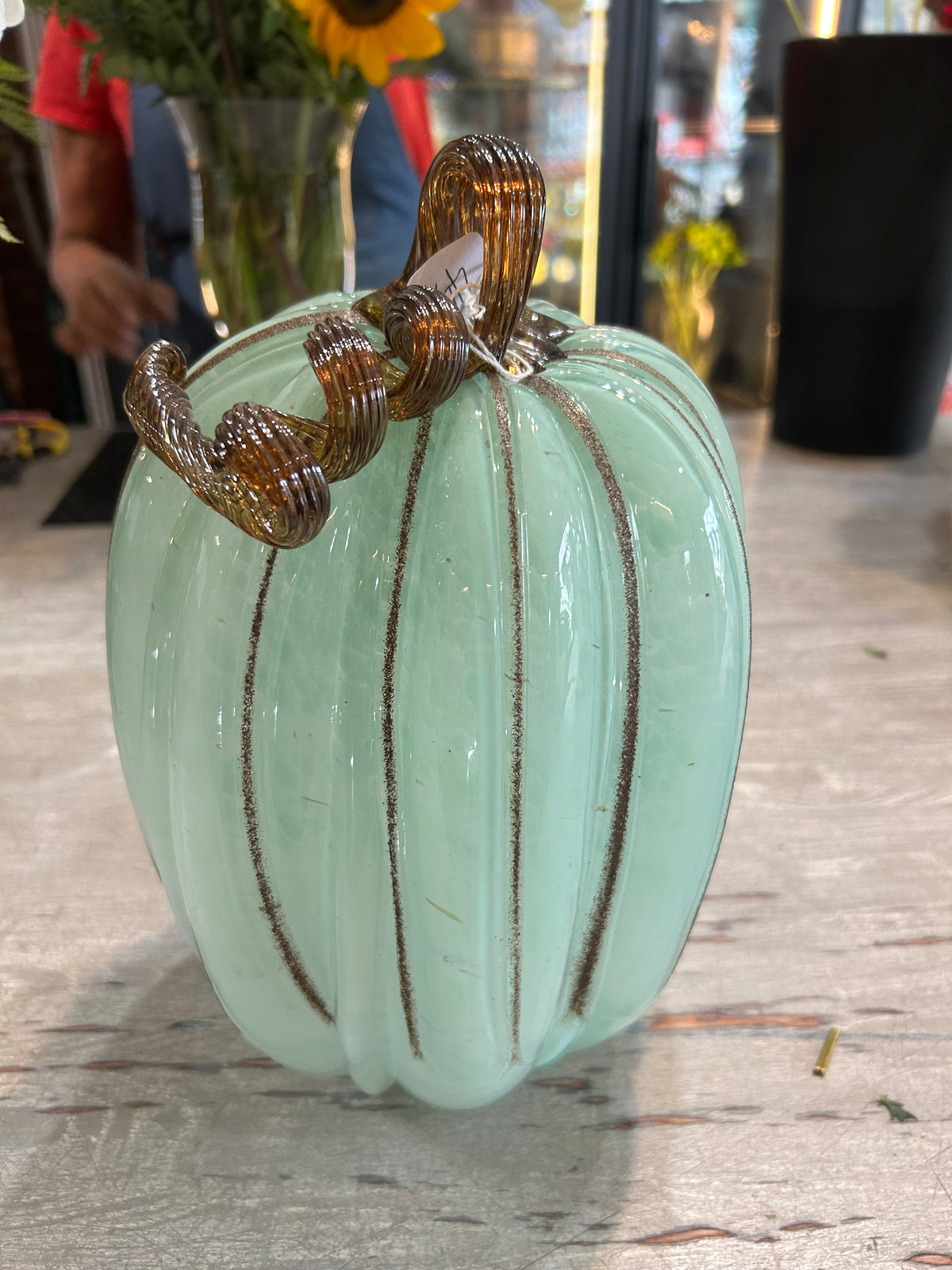 Seafoam Green Hand-Blown Glass Pumpkins