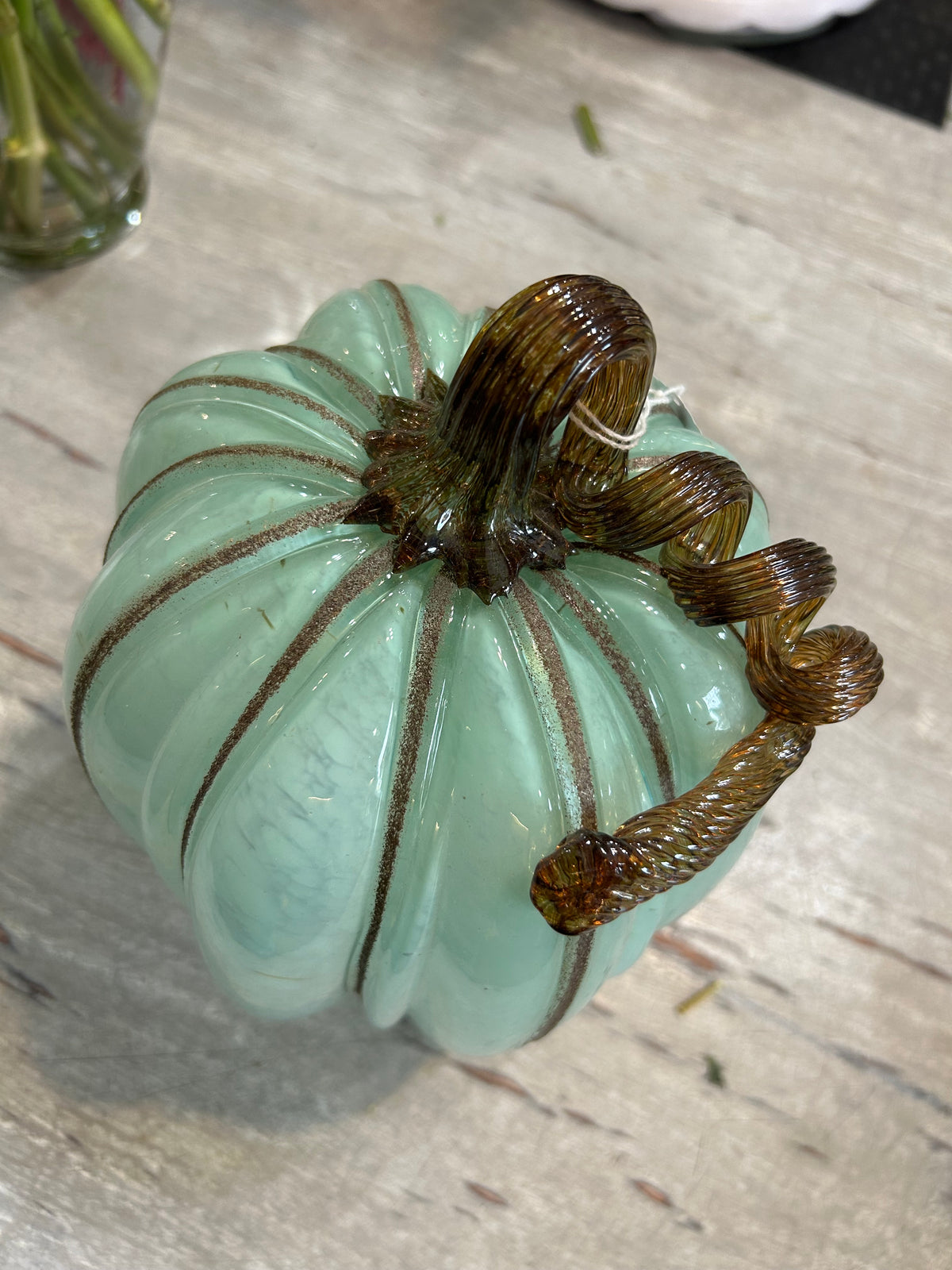 Seafoam Green Hand-Blown Glass Pumpkins