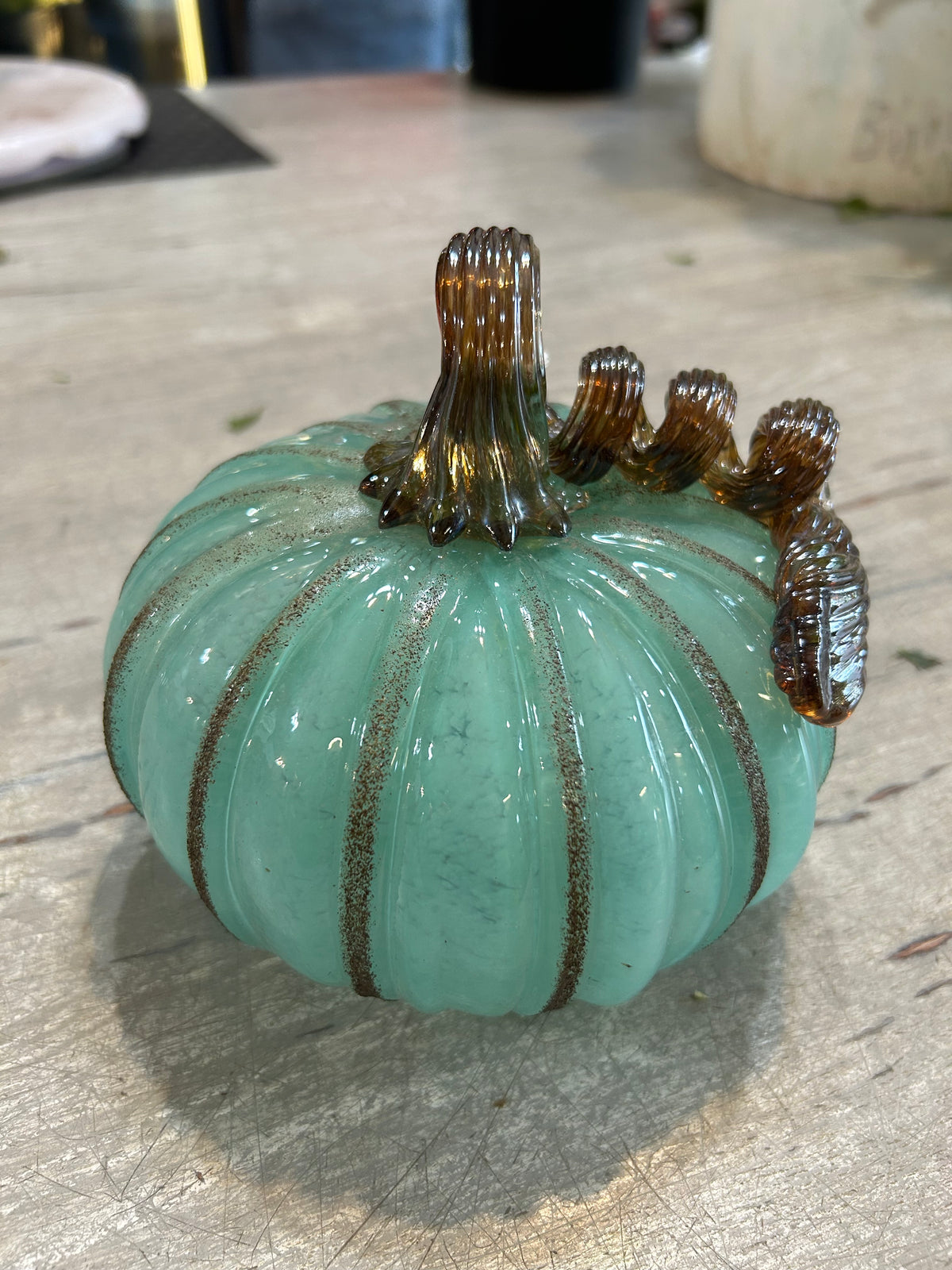 Seafoam Green Hand-Blown Glass Pumpkins