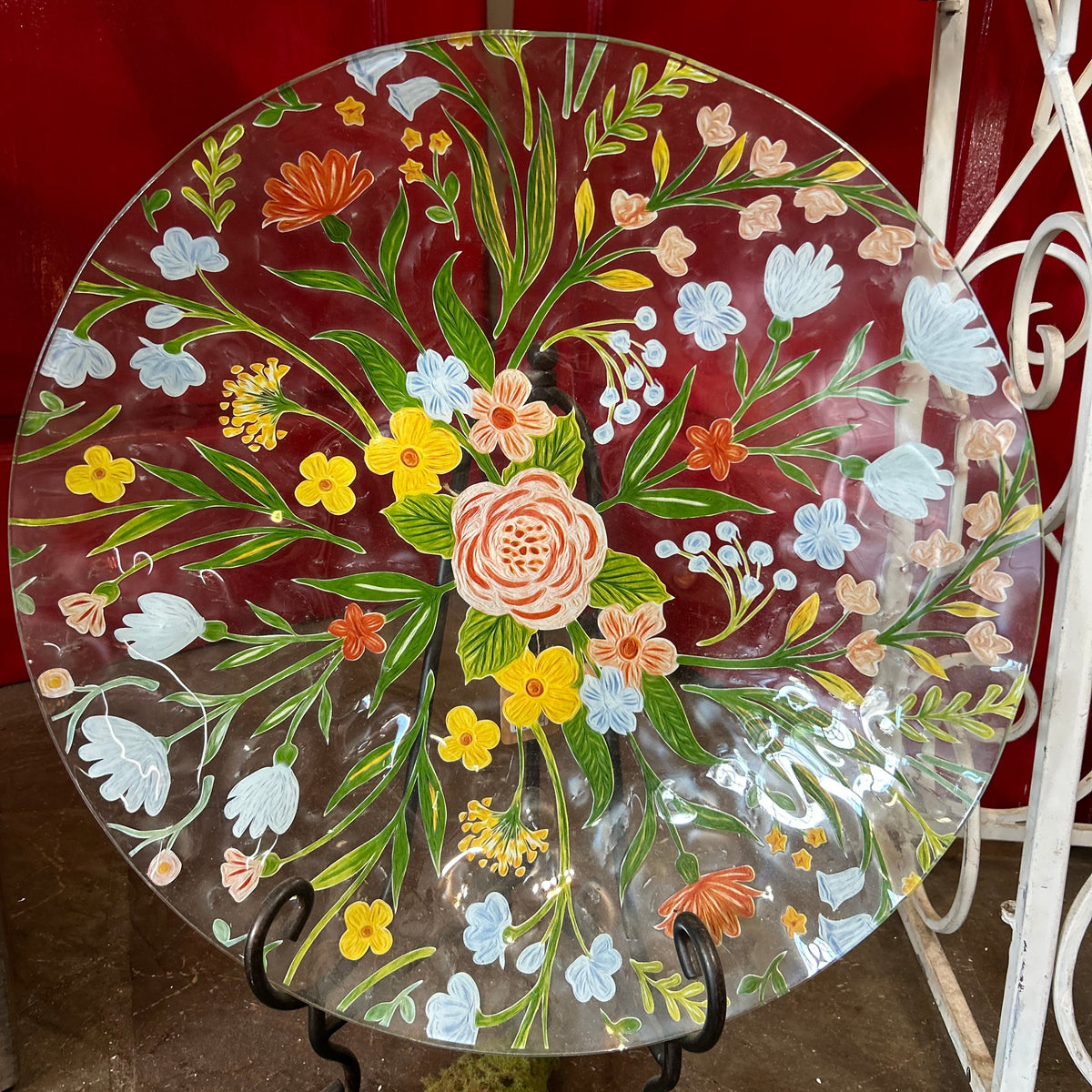 Decorative Glass Bowl Bird Bath with Metal Stand