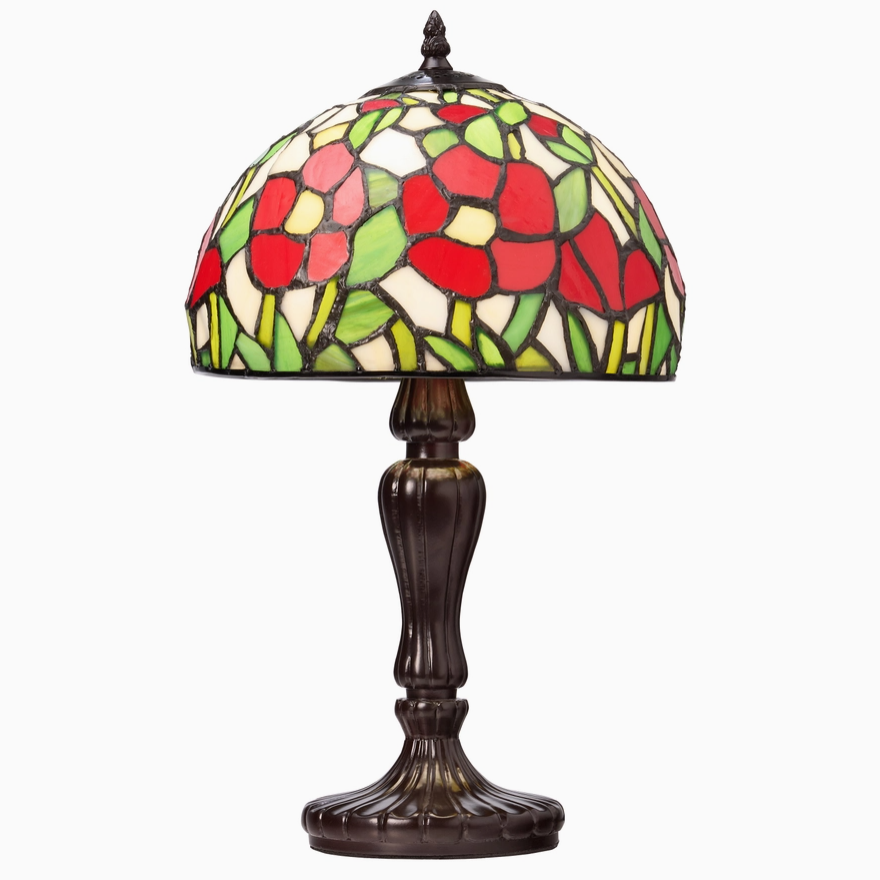 17"H Genevieve Red Pansy Floral Stained Glass Table Lamp