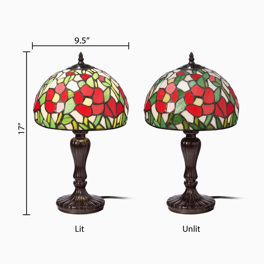 17"H Genevieve Red Pansy Floral Stained Glass Table Lamp