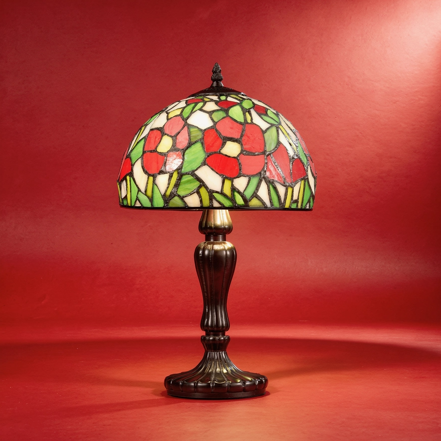 17"H Genevieve Red Pansy Floral Stained Glass Table Lamp