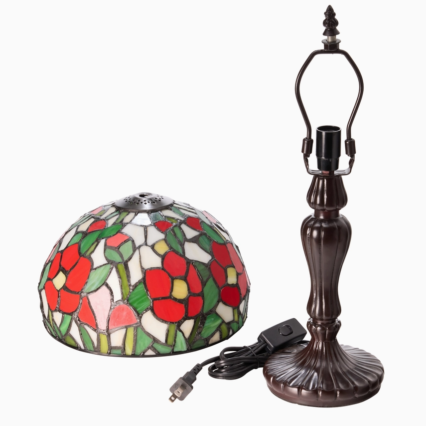 17"H Genevieve Red Pansy Floral Stained Glass Table Lamp