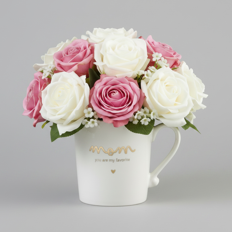 Mother's Day Rose Bouquet in Gold Foil Ceramic Mug