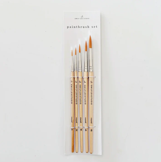 Watercolor Paintbrush Set of Five Wood Brushes - Emily Lex