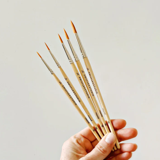 Watercolor Paintbrush Set of Five Wood Brushes - Emily Lex