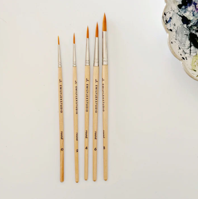 Watercolor Paintbrush Set of Five Wood Brushes - Emily Lex