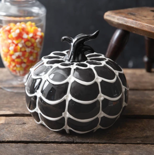 Black Spiderweb Ceramic Pumpkin