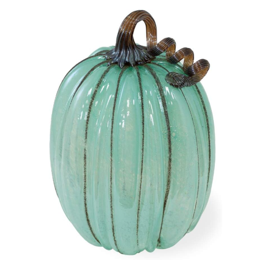 Seafoam Green Hand-Blown Glass Pumpkins