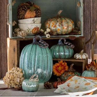 Seafoam Green Hand-Blown Glass Pumpkins