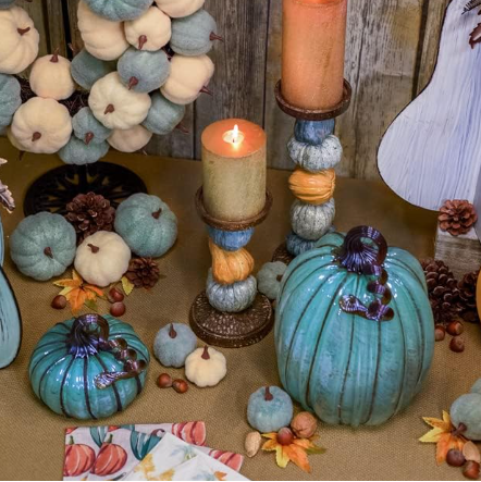 Seafoam Green Hand-Blown Glass Pumpkins