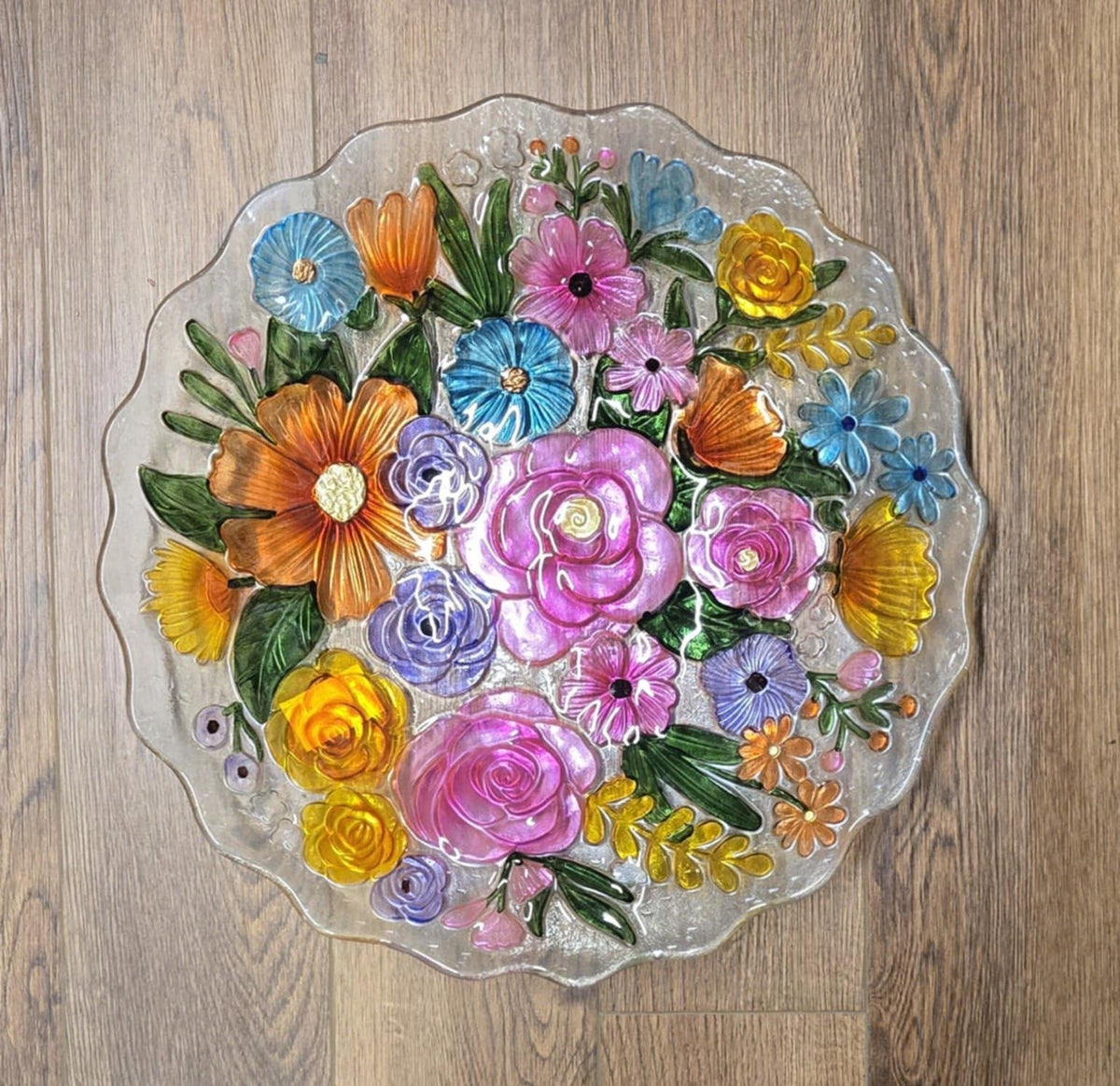 Decorative Glass Bowl Bird Bath with Metal Stand