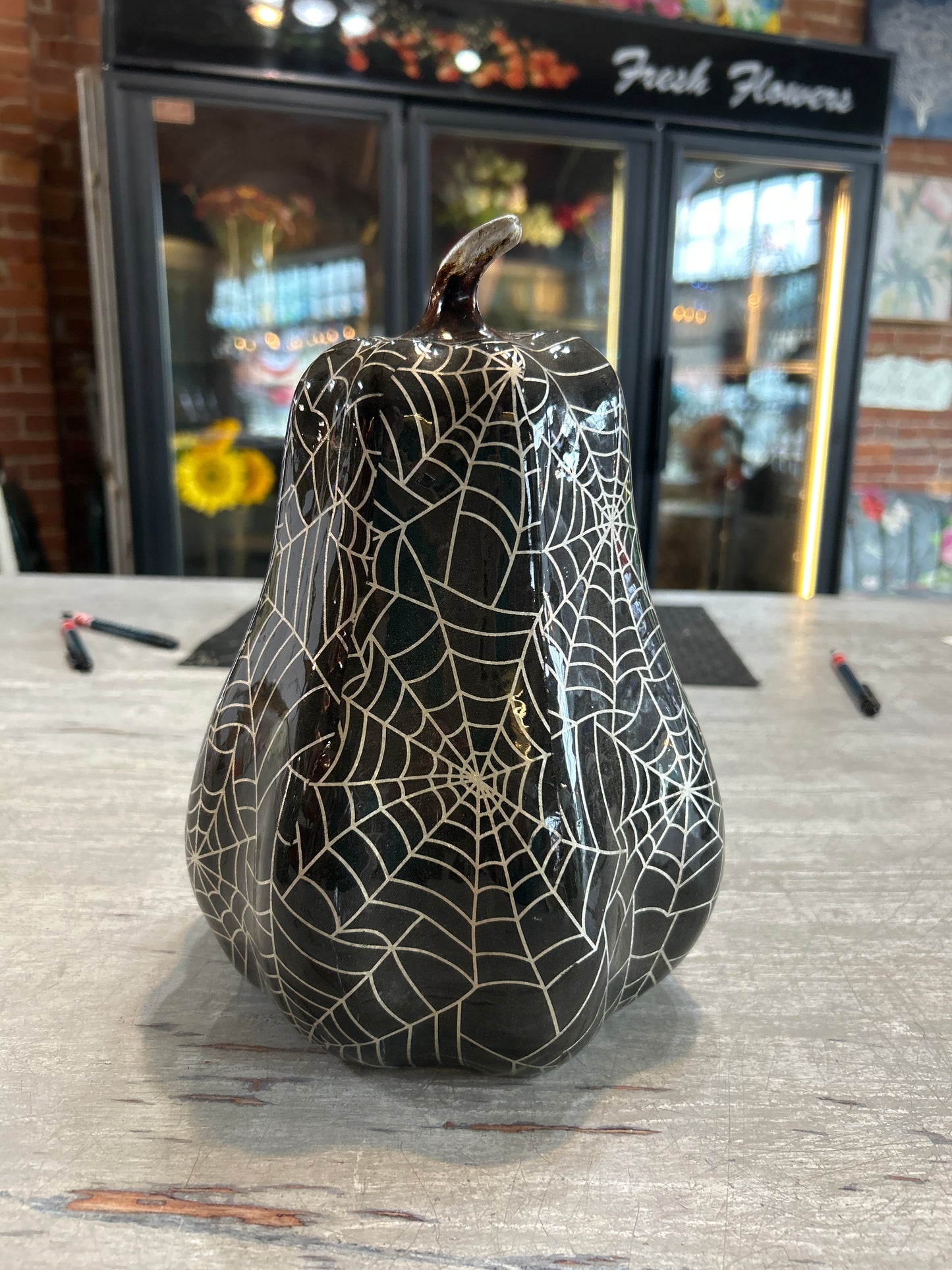 Black Spiderweb Resin Pumpkin and Gourd Set